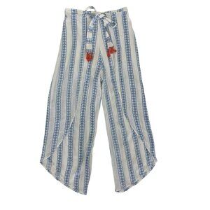 Altard State Crop Pants Small Blue White Striped Tie Front Boho Casual